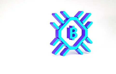 Turquoise CPU mining farm icon isolated on white background. Bitcoin sign ins Stock Illustration