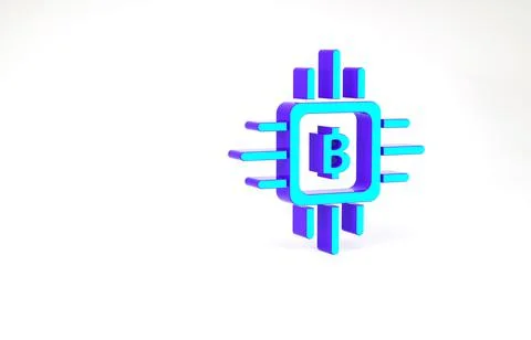 Turquoise CPU mining farm icon isolated on white background. Bitcoin sign ins 스톡 일러스트