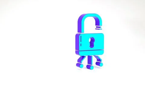 Turquoise Cyber security icon isolated on white background. Closed padlock on Stock Illustration