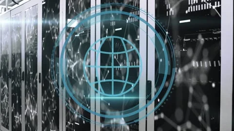 Turquoise Cyber Security text fading in, HUD forming rings and globe over Stock Footage 332746980