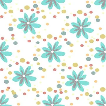 Turquoise daisy vector seamless repeat pattern with polka dots Stockillustratie
