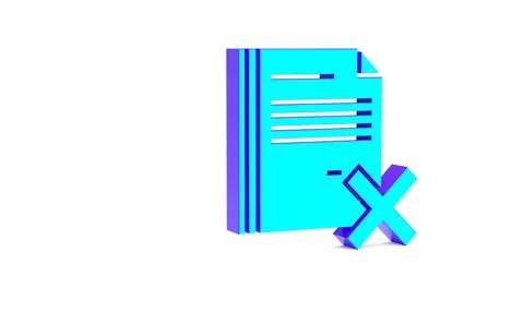 Turquoise Delete file document icon isolated on white background. Rejected do イラスト素材