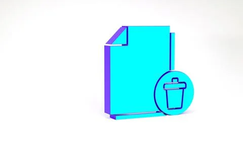 Turquoise Delete file document icon isolated on white background. Paper sheet Stock Illustration