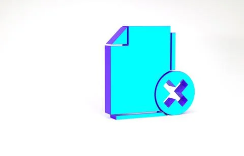 Turquoise Delete file document icon isolated on white background. Rejected do イラスト素材