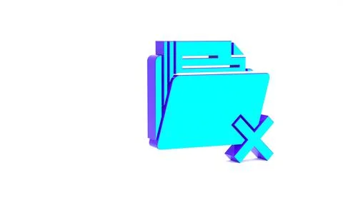 Turquoise Delete folder icon isolated on white background. Folder with recycl Stock Illustration