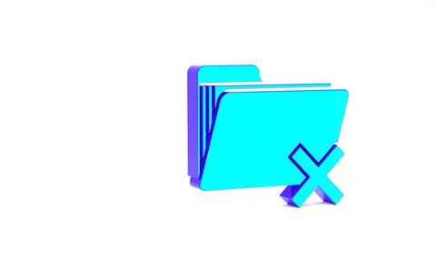 Turquoise Delete folder icon isolated on white background. Folder with recycl Stock Illustration