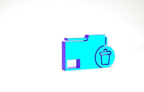 Turquoise Delete folder icon isolated on white background. Delete or error fo Stockillustratie