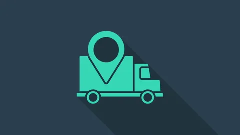 Turquoise Delivery tracking icon isolated on blue background. Parcel tracking Vídeos de archivo 146146387