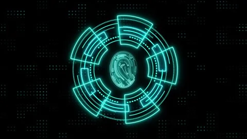 Turquoise digital fingerprint HUD interface. Digital fingerprint for biomet.. Stock Footage 337368989