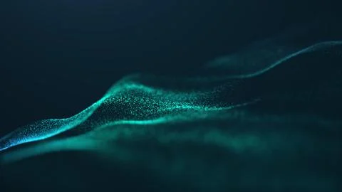 Turquoise digital particle waves flowing in smooth motion, abstract futuris.. Stockillustratie