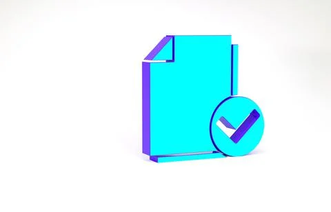 Turquoise Document and check mark icon isolated on white background. Checklis Stock Illustration