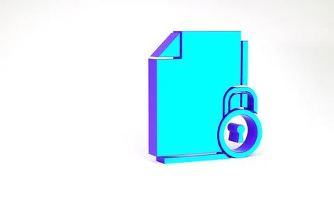 Turquoise Document and lock icon isolated on white background. File format an Illustrazione stock