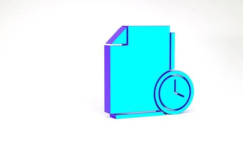 Turquoise Document with clock icon isolated on white background. Document and Stock Illustration