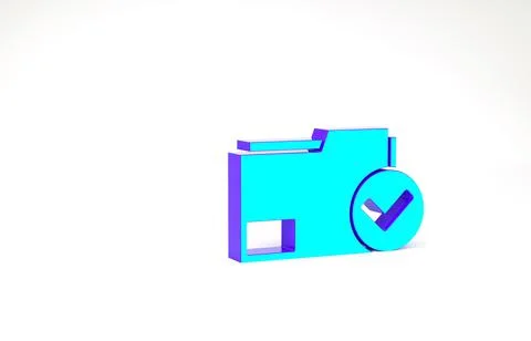 Turquoise Document folder and check mark icon isolated on white background. C Illustrazione stock