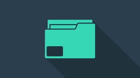 Turquoise Document folder icon isolated on blue background. Accounting binder Stock Footage 146045293