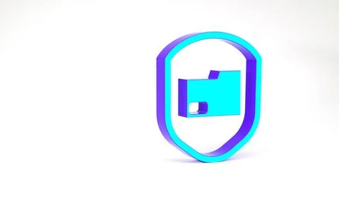 Turquoise Document folder protection concept icon isolated on white backgroun Illustrazione stock