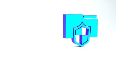 Turquoise Document folder protection concept icon isolated on white backgroun Illustrazione stock