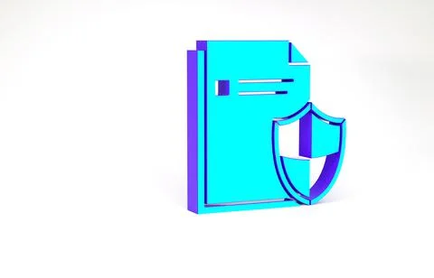 Turquoise Document protection concept icon isolated on white background. Conf 스톡 일러스트