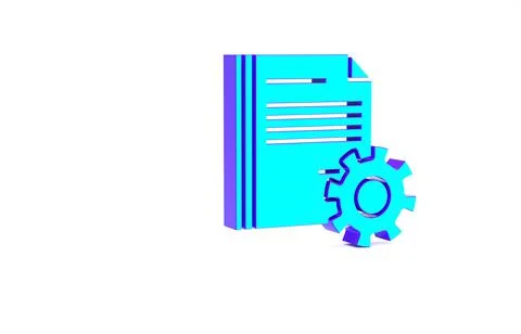 Turquoise Document settings with gears icon isolated on white background. Sof Stock-Illustration
