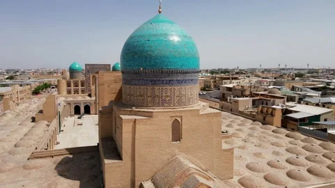 Turquoise Dome of Mir i Arab Madrasa in Bukhara, Uzbekistan Stock Footage 296525020