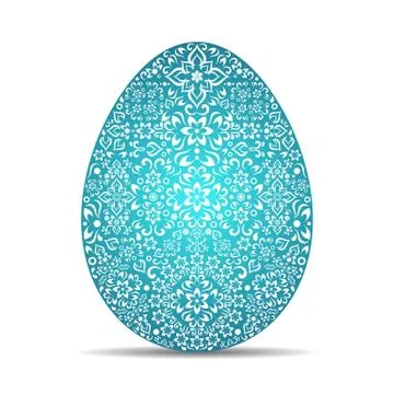 Turquoise easter egg with white floral ornamental design Illustrazione stock