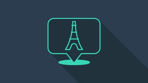 Turquoise Eiffel tower icon isolated on blue background. France Paris landmark Stock Footage 159288246