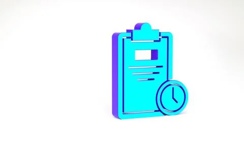 Turquoise Exam sheet with clock icon isolated on white background. Test paper Stock Illustration
