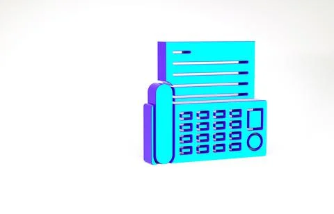 Turquoise Fax machine icon isolated on white background. Office Telephone. Mi Ilustração Stock
