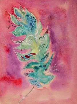Turquoise feather on pink background Illustration