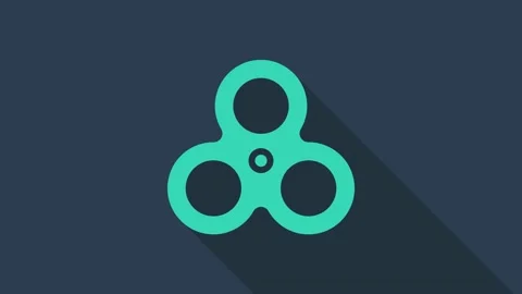 Turquoise Fidget spinner icon isolated on blue background. Stress relieving toy Stock Footage 159294936