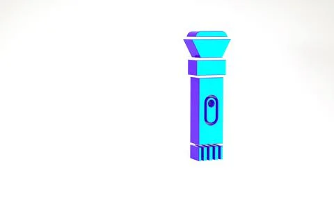 Turquoise Flashlight icon isolated on white background. Minimalism concept. 3 Illustrazione stock
