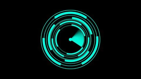 Turquoise futuristic circular radar interface with spinning scanning sector.. Stock Illustration