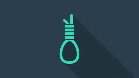 Turquoise Gallows rope loop hanging icon isolated on blue background. Rope tied Stock Footage 146151895