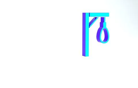 Turquoise Gallows rope loop hanging icon isolated on white background. Rope t Illustrazione stock