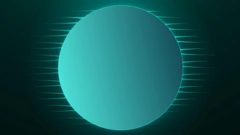 Turquoise glowing tech disc with fine horizontal lines on dark green, moder.. 스톡 일러스트