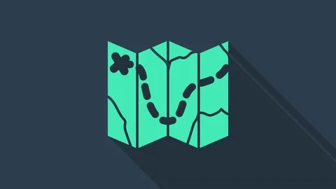 Turquoise Golf course layout icon isolated on blue background. 4K Video motion Video stock 148446199