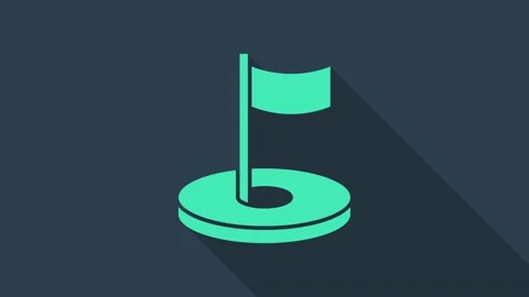 Turquoise Golf hole with flag icon isolated on blue background. 4K Video motion Video stock 148446309