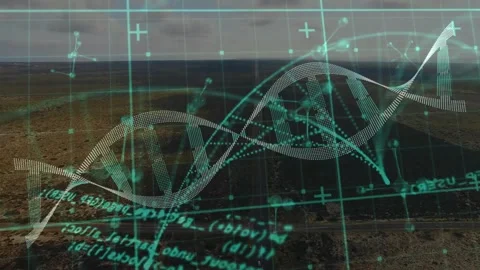 Turquoise gridlines sliding into view starting dna helix rotating streaming code Stock Footage 317369456