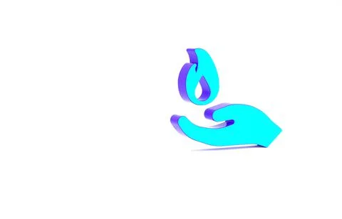 Turquoise Hand holding a fire icon isolated on white background. Minimalism c Stock Illustration