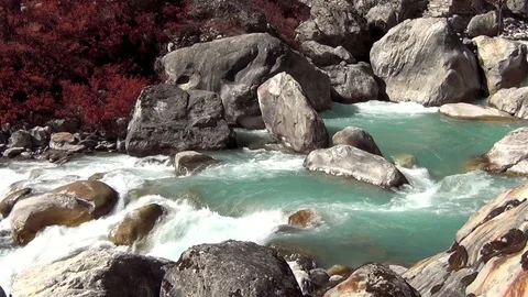 Turquoise Himalayan river Stock Footage 75036740