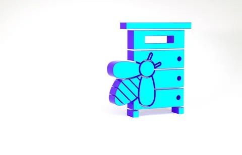 Turquoise Hive for bees icon isolated on white background. Beehive symbol. Ap Illustrazione stock