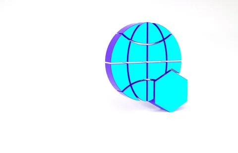 Turquoise Honeycomb map of the world icon isolated on white background. World Illustrazione stock