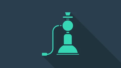 Turquoise Hookah icon isolated on blue background. 4K Video motion graphic Stock Footage 146046793