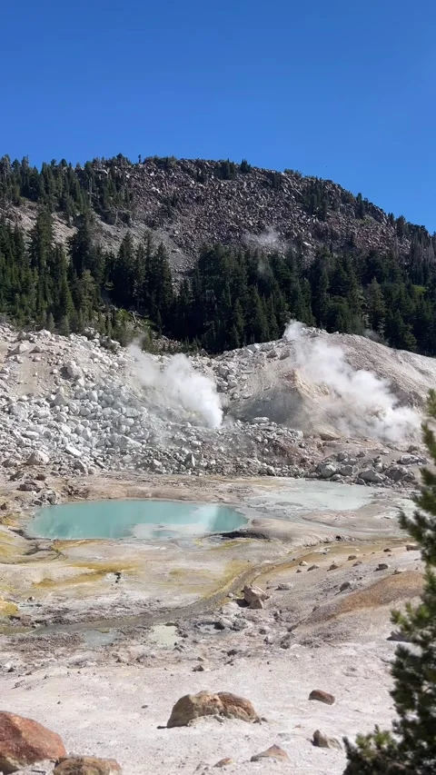 Turquoise Hot Spring and Steaming Fumaroles at Bumpass Hell Stock-Footage 344881198