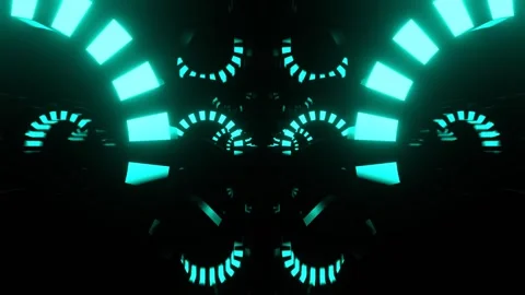 Turquoise Huge Rotating Gears with Neon Elements Background VJ Loop in 4K 库存影片 341675330
