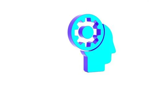 Turquoise Human head with gear inside icon isolated on white background. Arti 스톡 일러스트