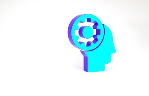 Turquoise Human head with gear inside icon isolated on white background. Arti Illustrazione stock