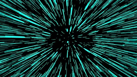 Turquoise hyperdrive on a black background, stars Stock Footage 169729681