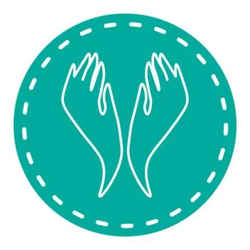 Turquoise icon with two abstract hands up Stock Illustration