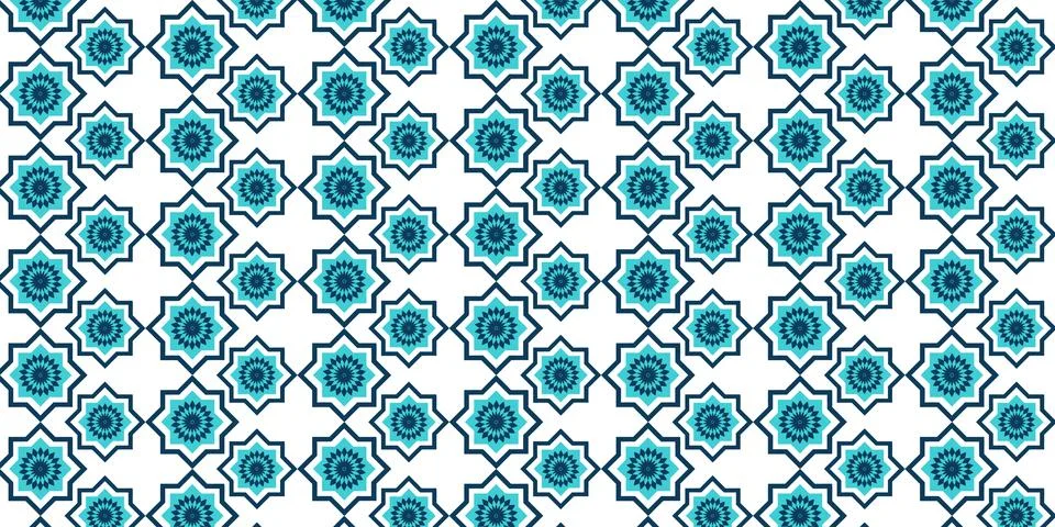 Turquoise Islamic Geometric Star Pattern Background Stock Illustration